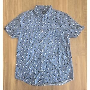 GAP Toucan Shirt Blue Short Sleeve Slim Mens Medium